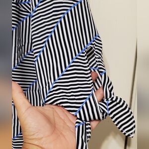 Talbots Womens Striped Boatneck Top w/ Tie Sleeve Details Size XP
